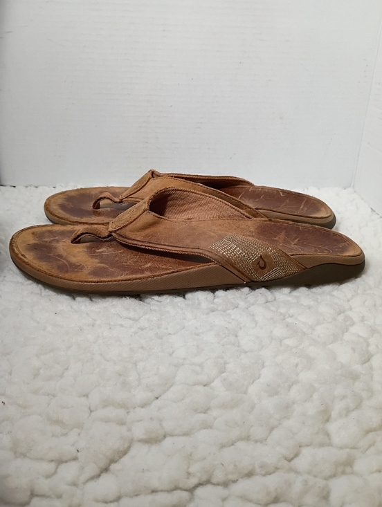OluKai Tauhine Sandals Mens 13 Brown Leather Flip Flops Comfort Beach main image 10